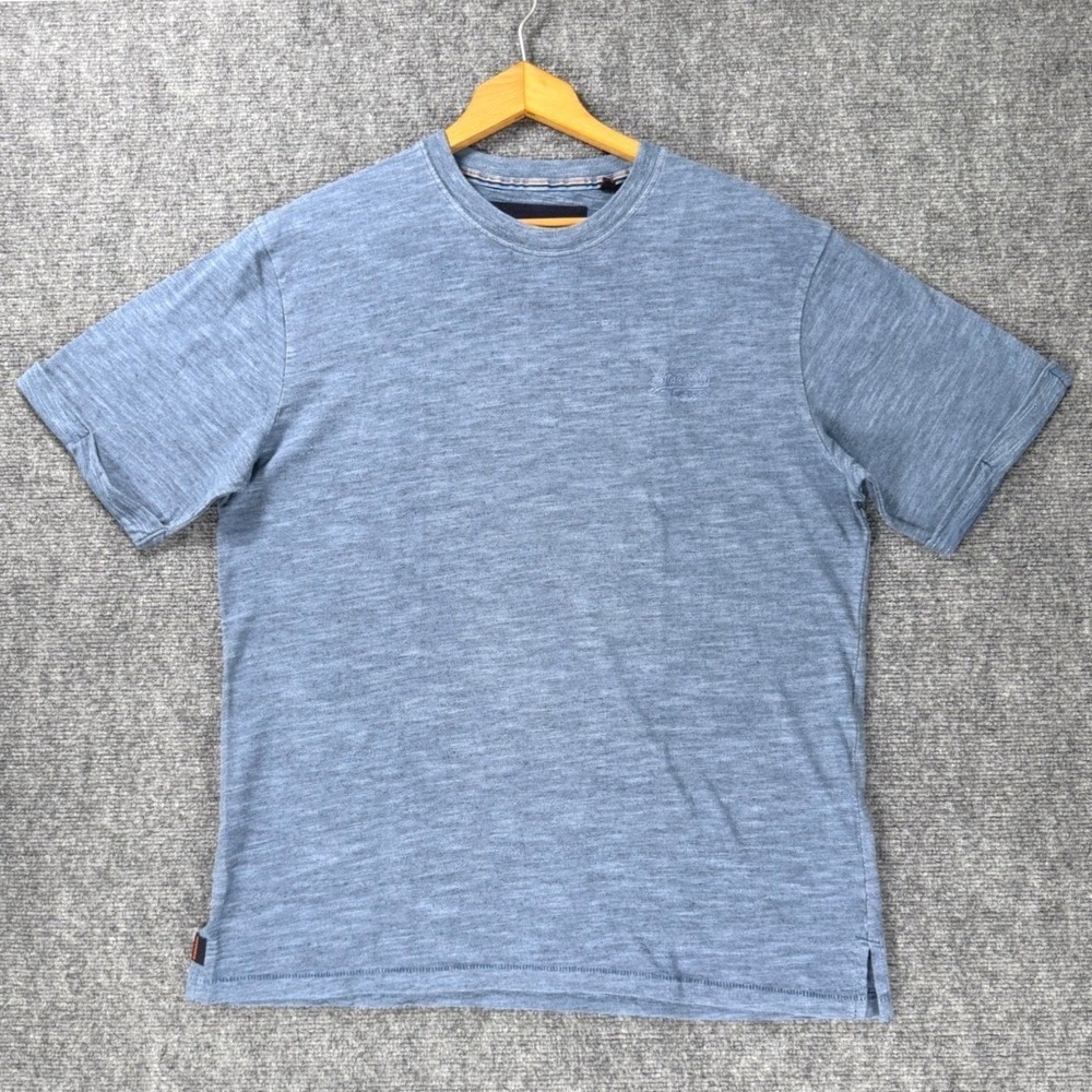 Superdry Men's Medium‎ Blue Heathered Crew Neck T-Shirt 100% Cotton